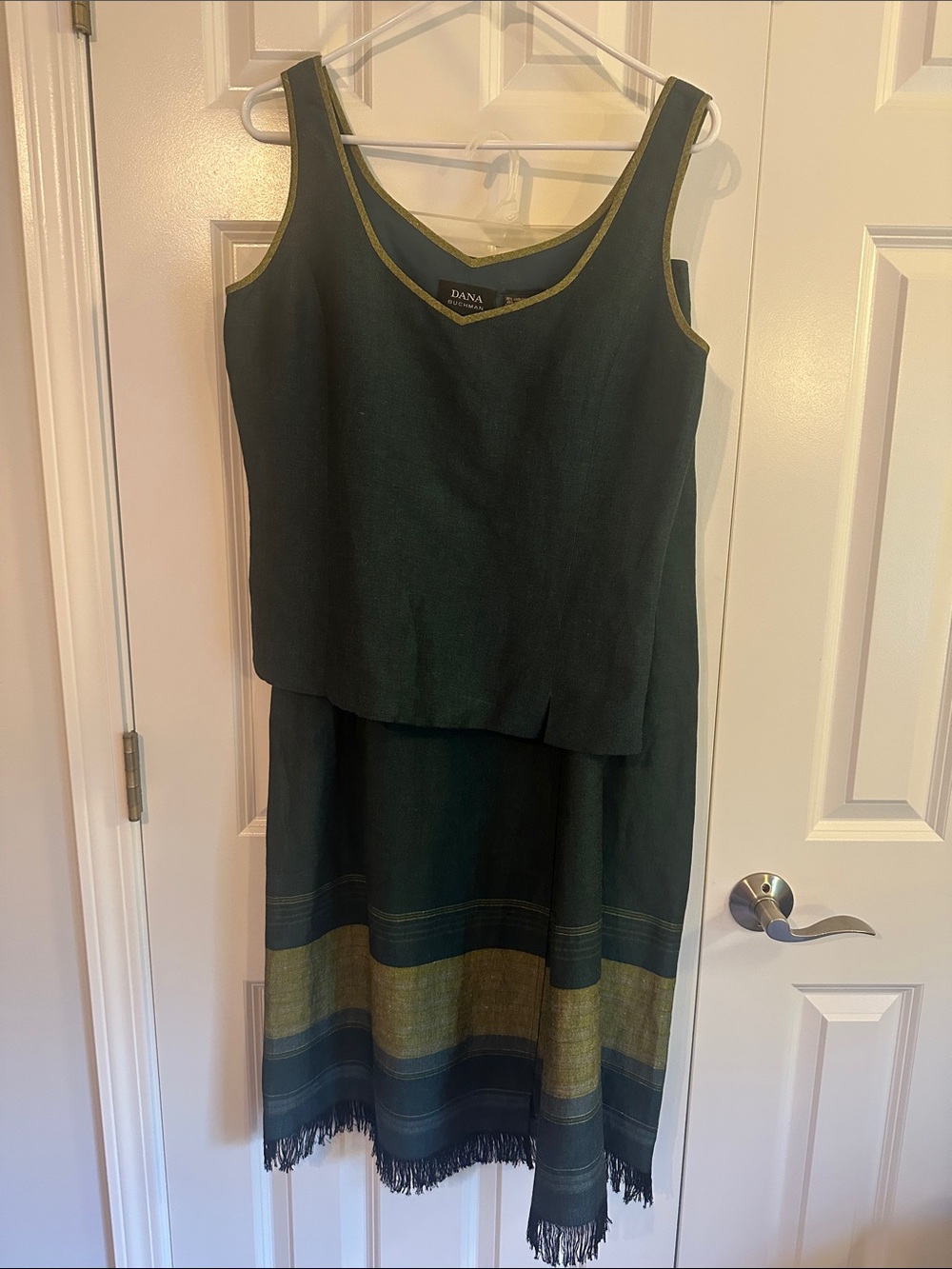 Dana Buchman peacock green yellow trimmed 2 pieces set